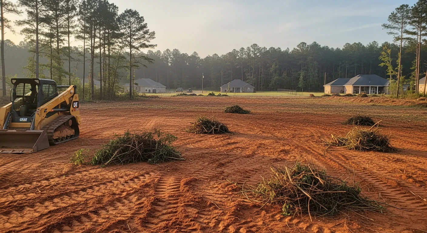 Land clearing equipment removing trees and brush from property