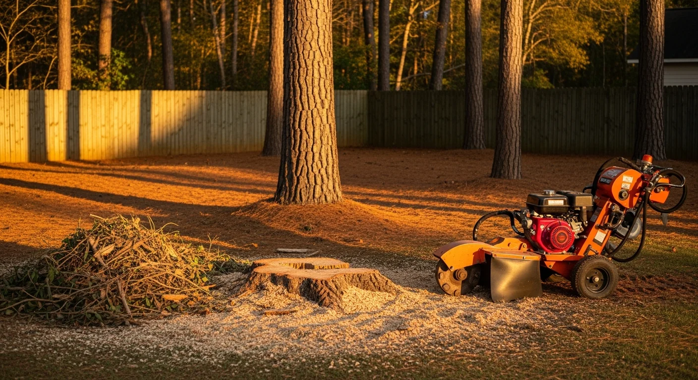Stump grinding equipment removing tree stump in Huntsville