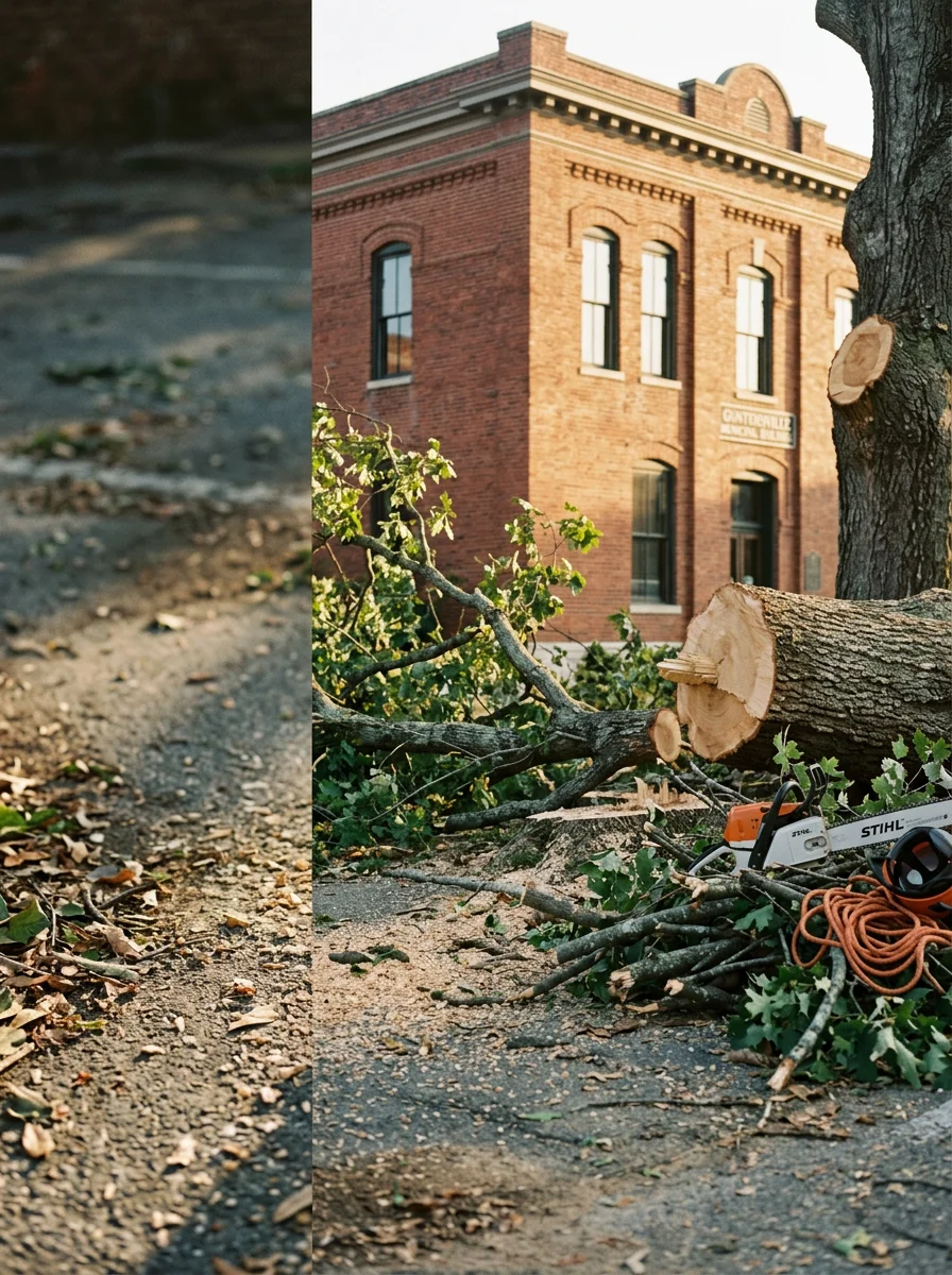 Tree removal work on a Somerville, Alabama property with large hardwoods and rural lot setting in Morgan County.
